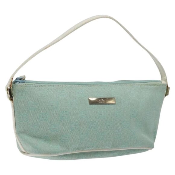 GUCCI GG Canvas Accessory Pouch Light Blue Gold